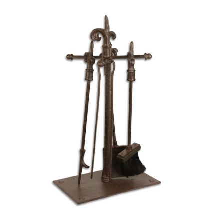 Gusseisen-Kaminbesteck, A CAST IRON FIRE PLACE TOOL SET