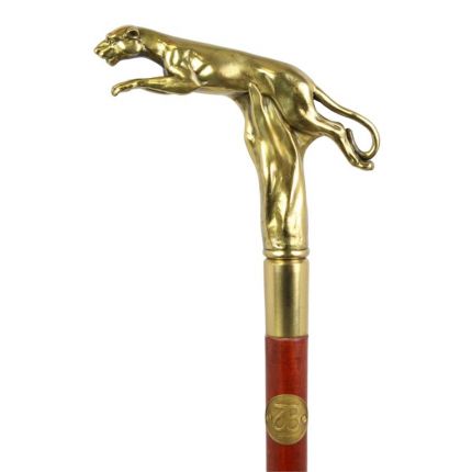 Gehstock - L. 92,7 cm - Bronzehandgriff mit Jaguarfigur
