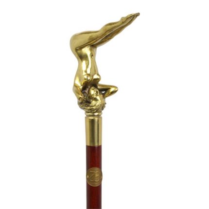 Gehstock - L. 94,5 cm - Bronzegriff mit nackter, turnender Frau