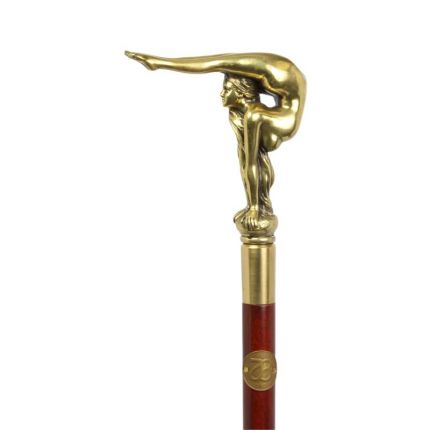 Gehstock - L. 93,6 cm - Bronzegriff mit nackter, turnender Frau