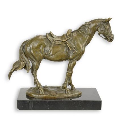 Bronzefigur Pferd mit Sattel - L. 28,5 cm - Dekofigur