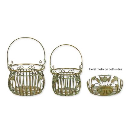 Paar Eisenkörbe, altgrün, A PAIR OF IRON BASKETS - OLD GREEN
