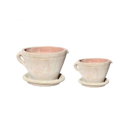 Pflanztasse mit Unterteller - Terracotta - rund - Serie Amphora