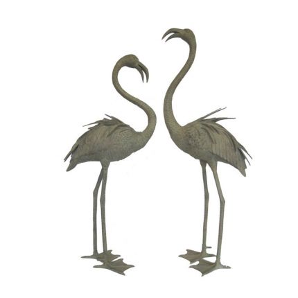 Bronze Figur, Flamingo-Paar, grün, Wasserspeier, Brunnenfigur, Vogel, Tierfigur, Figur, Bronzefigur