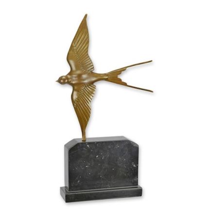 Bronzefigur Schwalbe im Flug - H. 48 cm - Marmorsockel