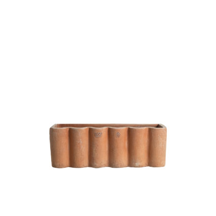 Impruneta Terracotta, Ondulina, Blumenkasten, Pflanzstein, rechteckig, länglich, wellenförmige Außenfläche, grau, Rechtecktopf, Terracottatopf