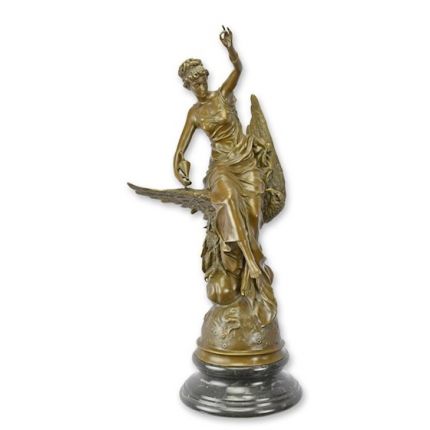 Bronzefigur Hebe mit Adler - H. 79,7 cm - Runder Marmorsockel