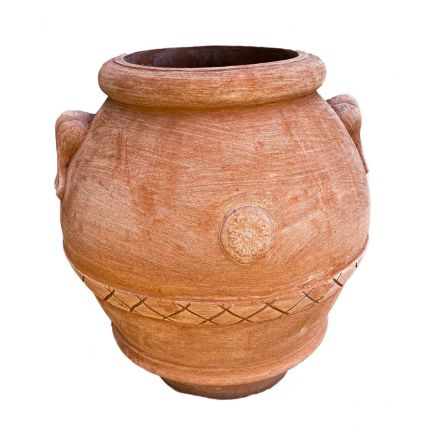 Galestro Terracotta, Orcio Toscano, Krug, Amphore, Henkel, rund, Verzierung, Rosette, Streifen