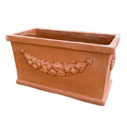 Galestro Terracotta, Cassetta Festone, Blumenkasten, rechteckig, verziert, Girlande, Rosette
