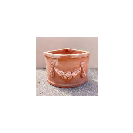 Galestro Terracotta, Angolo Festonato, Ecktopf verziert, Girlandendekor, Höhe 39 cm, Terracottaecktopf, Gartenecktopf, Gartengefäß