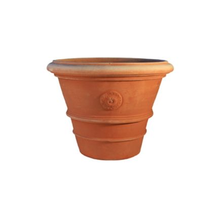 Impruneta Terracotta, runder Pflanztopf mit Rosetten, Ø 60 × H 44 cm