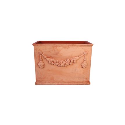 Impruneta Terracotta, hoher Pflanzkasten mit Girlanden, 62 × 30 × 45 cm