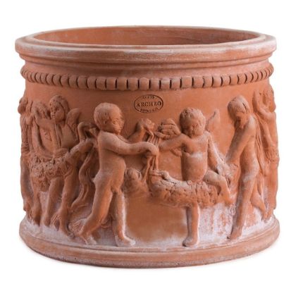 Impruneta Terracotta, Cilindro Putti, Pflanzgefäß, Pflanztopf, Blumentopf