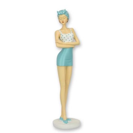 Frauenfigur im Badeanzug - Retro-Stil - hellblau - H. 33,1 cm - Polyresin