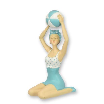 Frauenfigur im Badeanzug mit Ball - Retro-Stil - H. 23,2 cm - Polyresin