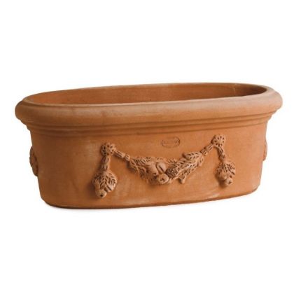 Impruneta Terracotta, Fioriera Ovale Festonata, ovaler verzierter Blumenkasten