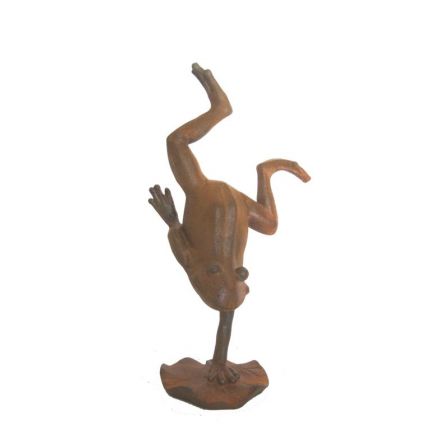 Gusseisen Figur, turnender, springender Frosch, rostfarben, Tierfigur, Tier
