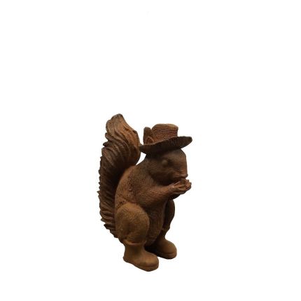 Gusseiseneichhörnchen, Eichhörnchen mit Hut, Gusseisenfigur, Tierfigur, Tier, Gartenfigur