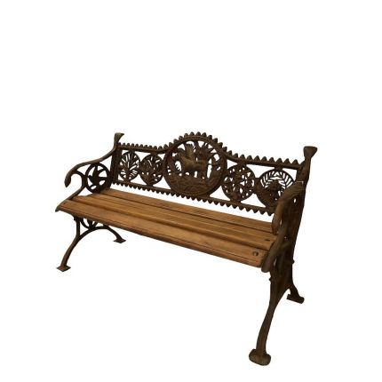 Gusseisen Bank, mit Hund auf Rückwand, Gusseisenbank, Gartenmöbel