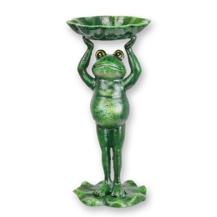 Gusseisen-Vogelbad mit Froschfigur - Höhe 19,3 cm - grün