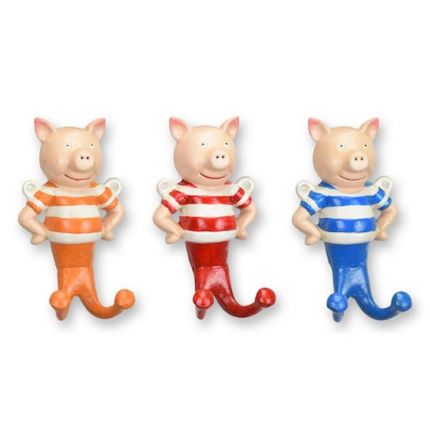 3er-Set Wandhaken mit Schweinefiguren - Höhe 15,8 cm - drei Farben