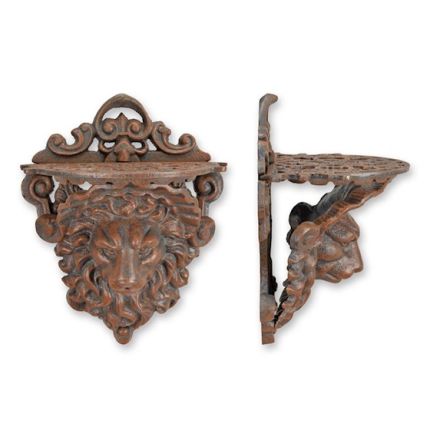 Gusseisen-Wandkonsole Löwenkopf - Höhe 26,8 cm - braun
