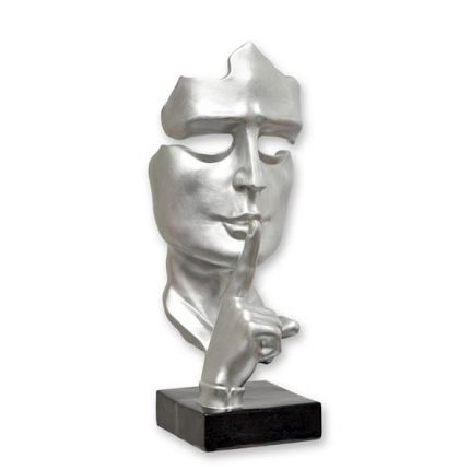 Dekofigur Maske "Speak No Evil" - H. 42 cm - silberfarben - Polyresin
