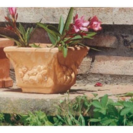 Impruneta Terracotta, Cassetta svasata con festoni, Blumentopf, quadratisch, verziert, klein, Vierecktopf, Terracottatopf
