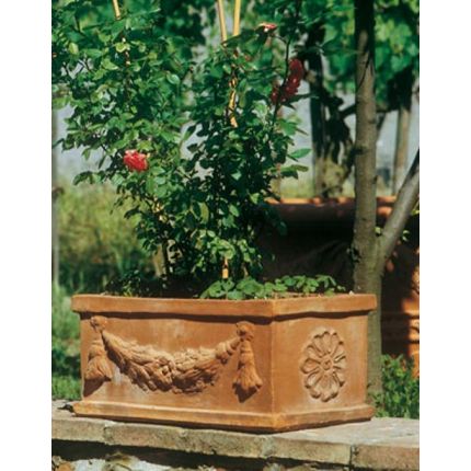 Impruneta Terracotta, Cassetta festonata, Blumentopf, eckig und verziert