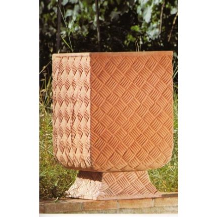 Impruneta Terracotta, Pilone vimini con piede, Pflanzkorb, quadratisch, verziert, Standfuß, Korbdekor, Vierecktopf, Terracottatopf