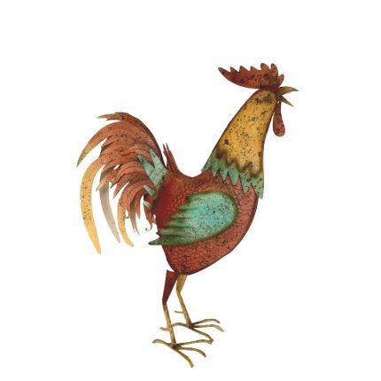 Eisenfigur, großer bunter Hahn, Tierfigur, Gartendekoration