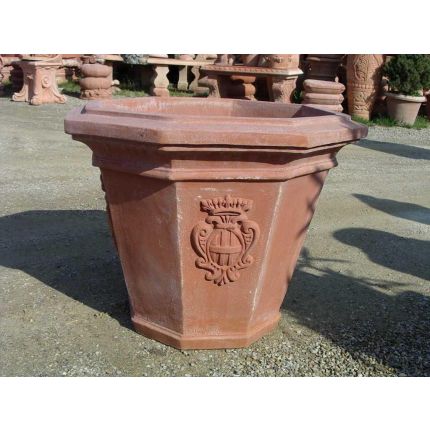 Impruneta Terracotta, Vaso ottagonale con stemmi, Blumentopf, Pflanzgefäß, Vase, Topf