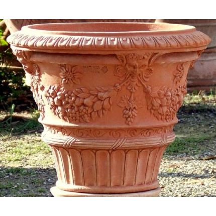 Impruneta Terracotta, Vaso ornato con maschere, Vase mit Masken verziert, Blumentopf, Topf