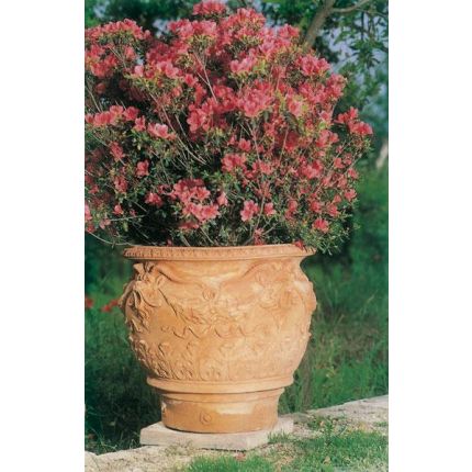 Impruneta Terracotta, Vaso ornato con fauni, Blumentopf, Pokal, Geist, Topf, Gefäß