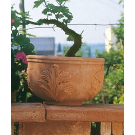 Impruneta Terracotta, Ciotola con foglie, Pflanzschale, verziertes Gefäß, Blumentopf