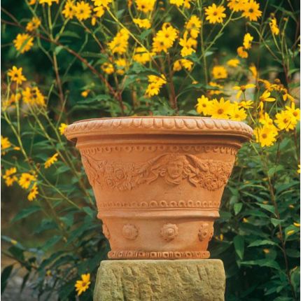 Impruneta Terracotta, Vaso ornato con angeli, Pflanztopf, Blumentopf, verziertes Gefäß