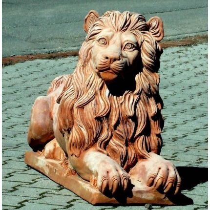 Impruneta Terracotta, Leone sdraiato sx, Statue, Löwe , Löwenfigur
