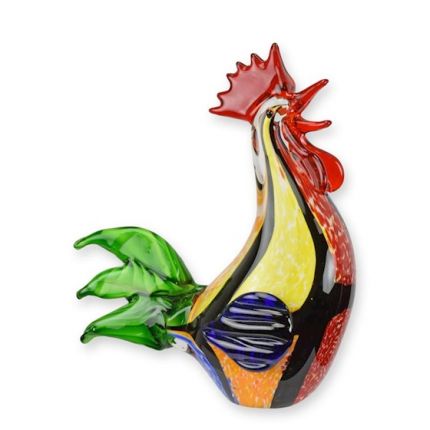 Glastierfigur Hahn im Murano-Stil, A MURANO STYLE GLASS FIGURINE OF A ROOSTER