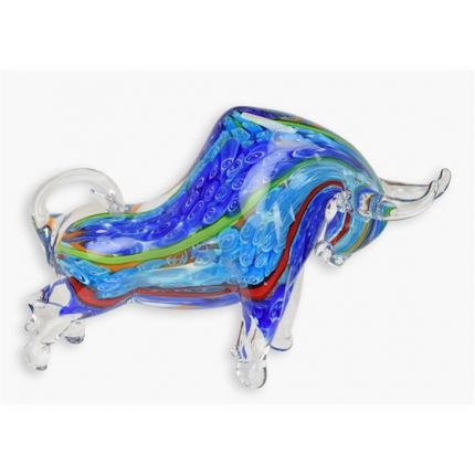 Glastierfigur Stier im Murano-Stil, A MURANO STYLE GLASS FIGURINE OF A BULL