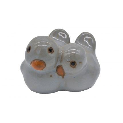 Vogelpärchen - L. 9 cm - hellgrau - Terracotta