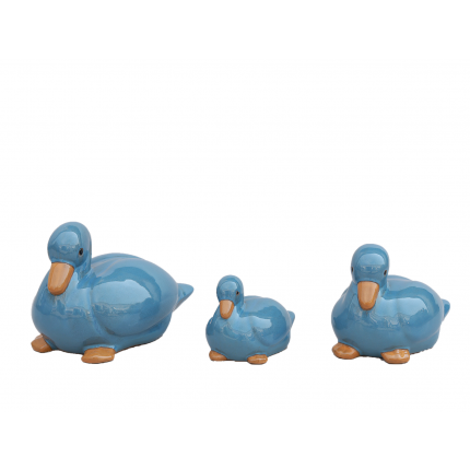Entenfiguren - glasierte Terracotta - azurblau - 3 Größen - Heritage Garden
