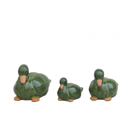 Entenfiguren - glasierte Terracotta - dunkelgrün - 3 Größen - Heritage Garden