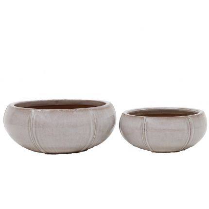 Pflanzschale Plurelle Wave, glasiert, rund, Farbe Cappuccino