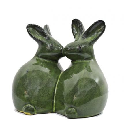 Hasenpaar - H. 23 cm - Heritage Garden - glasiert - grün