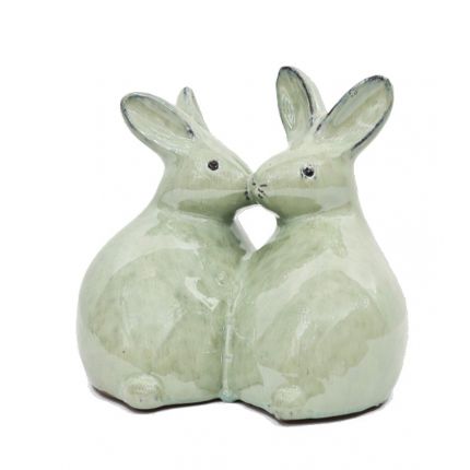 Hase, sitzend - H. 20 cm - grün- glasierte Terracotta - Heritage Garden