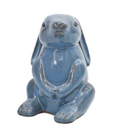 Hase, sitzend - H. 20 cm - azurblau - glasierte Terracotta - Heritage Garden
