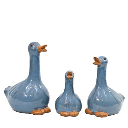 Entenfiguren - glasierte Terracotta - azurblau - 3 Größen - Royal Garden