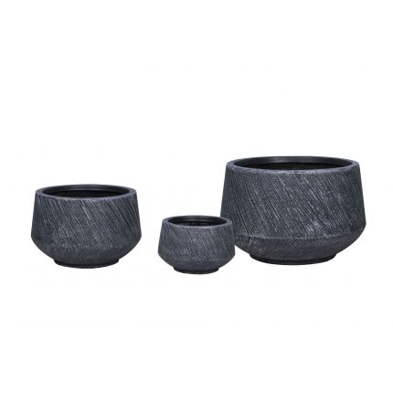 Blumenschale Diago - Fiberzement - Betonoptik - rund - schwarz - 3 Größen