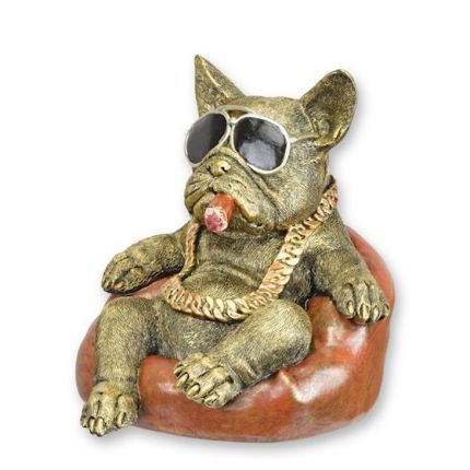 Kunststeinfigur Bulldogge am Strand - Höhe 20 cm - Polyresin