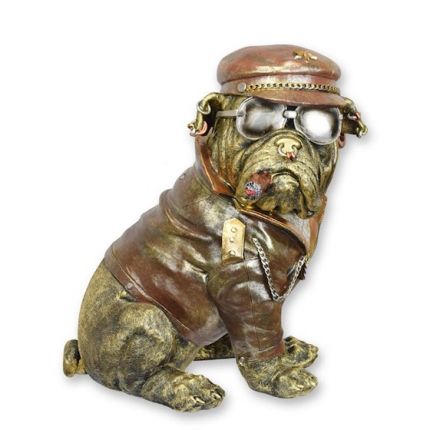 Kunststeinfigur Bulldogge als Raucher - Höhe 32,1 cm - Polyresin